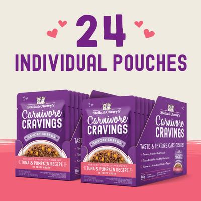 Show full view: Stella & Chewy's Carnivore Cravings Tuna & Pumpkin Flavored Shredded Wet Cat Food, 2.8-oz pouch, case of 24 slide 7 of 11