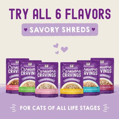 Show full view: Stella & Chewy's Carnivore Cravings Tuna & Pumpkin Flavored Shredded Wet Cat Food, 2.8-oz pouch, case of 24 slide 10 of 11