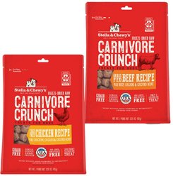 Stella & Chewy's Carnivore Crunch Grass-Fed Beef Recipe + Cage-Free Chicken Recipe Freeze-Dried Dog Treats, 3.25-oz bag, bundle of 2