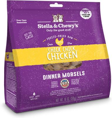 Show full view: Stella & Chewy's Chick Chick Chicken Dinner Morsels Freeze-Dried Raw Cat Food, 18-oz bag + Stella & Chewy's Stella's Solutions Digestive Boost Chicken Freeze-Dried Raw Cat Food, 7.5-oz bag slide 6 of 9