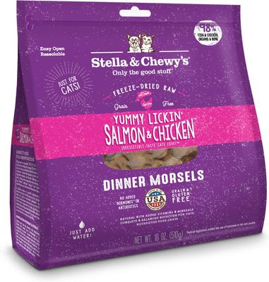 Show full view: Stella & Chewy's Chick Chick Chicken Dinner Morsels Freeze-Dried Raw Food + Yummy Lickin' Salmon & Chicken Dinner Morsels Freeze-Dried Raw Cat Food slide 2 of 9