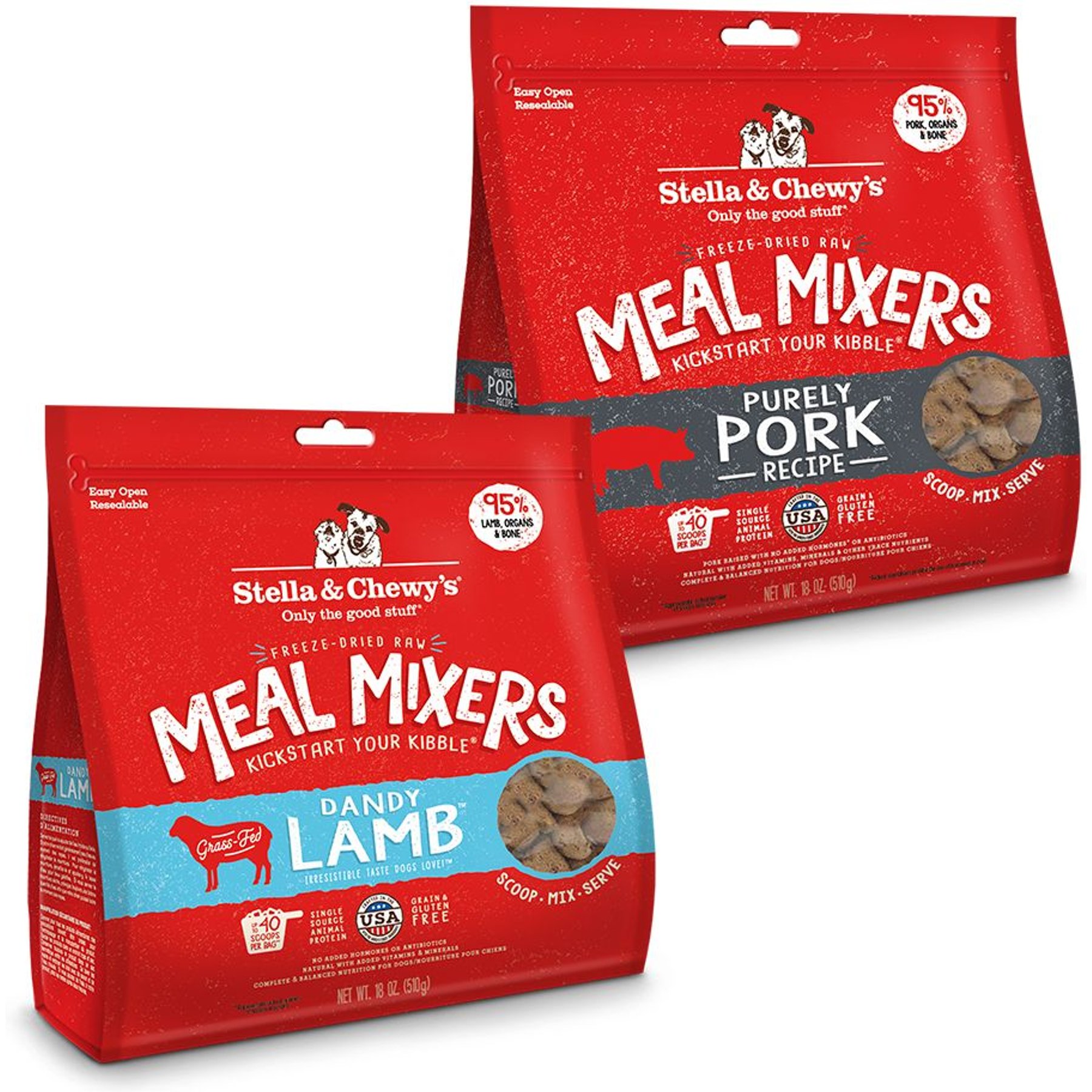 Stella & Chewy's Dandy Lamb Meal Mixers + Purely Pork Freeze-Dried Dog Food Topper