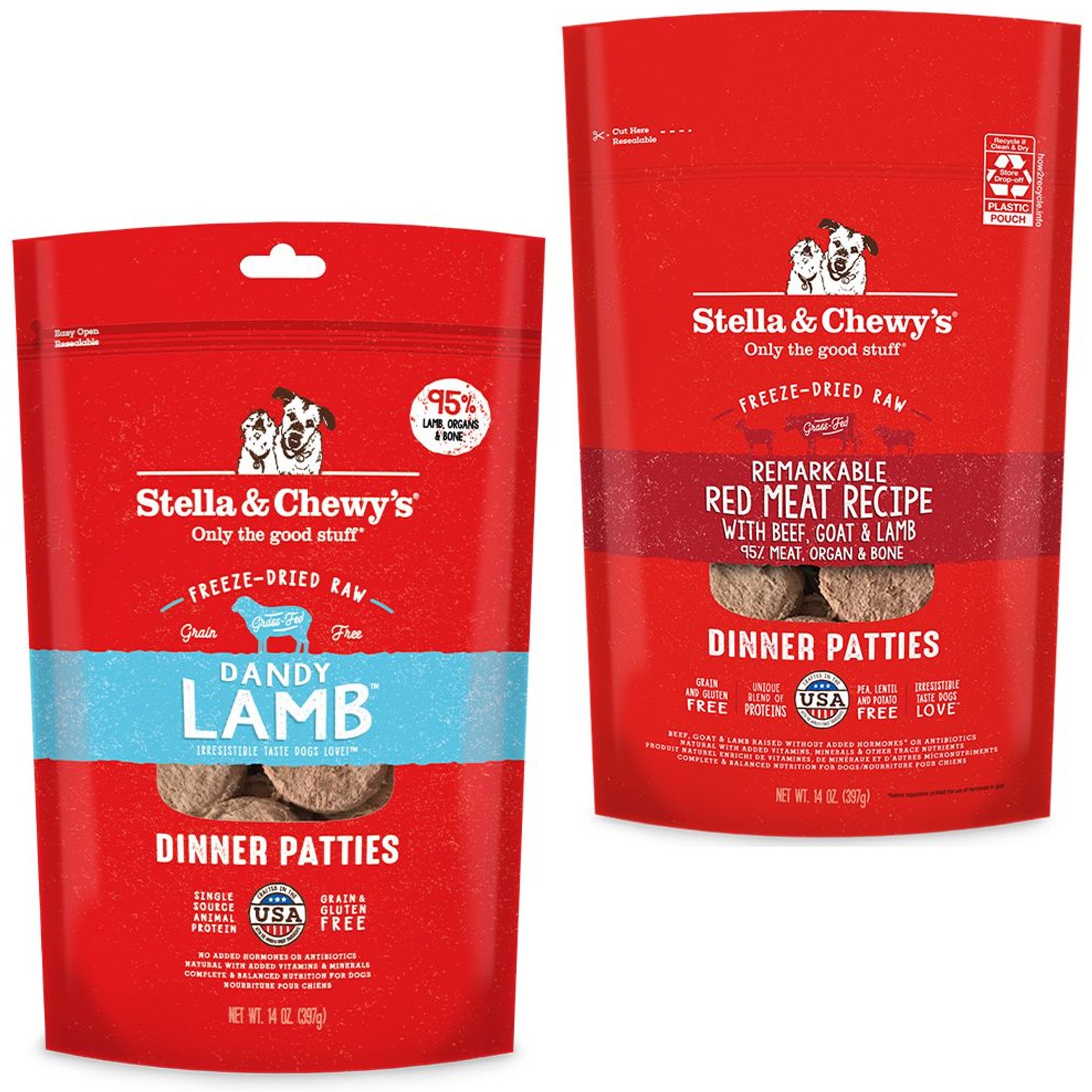 Stella & Chewy's Dandy Lamb + Remarkable Red Meat Recipe Dinner Patties Freeze-Dried Dog Food
