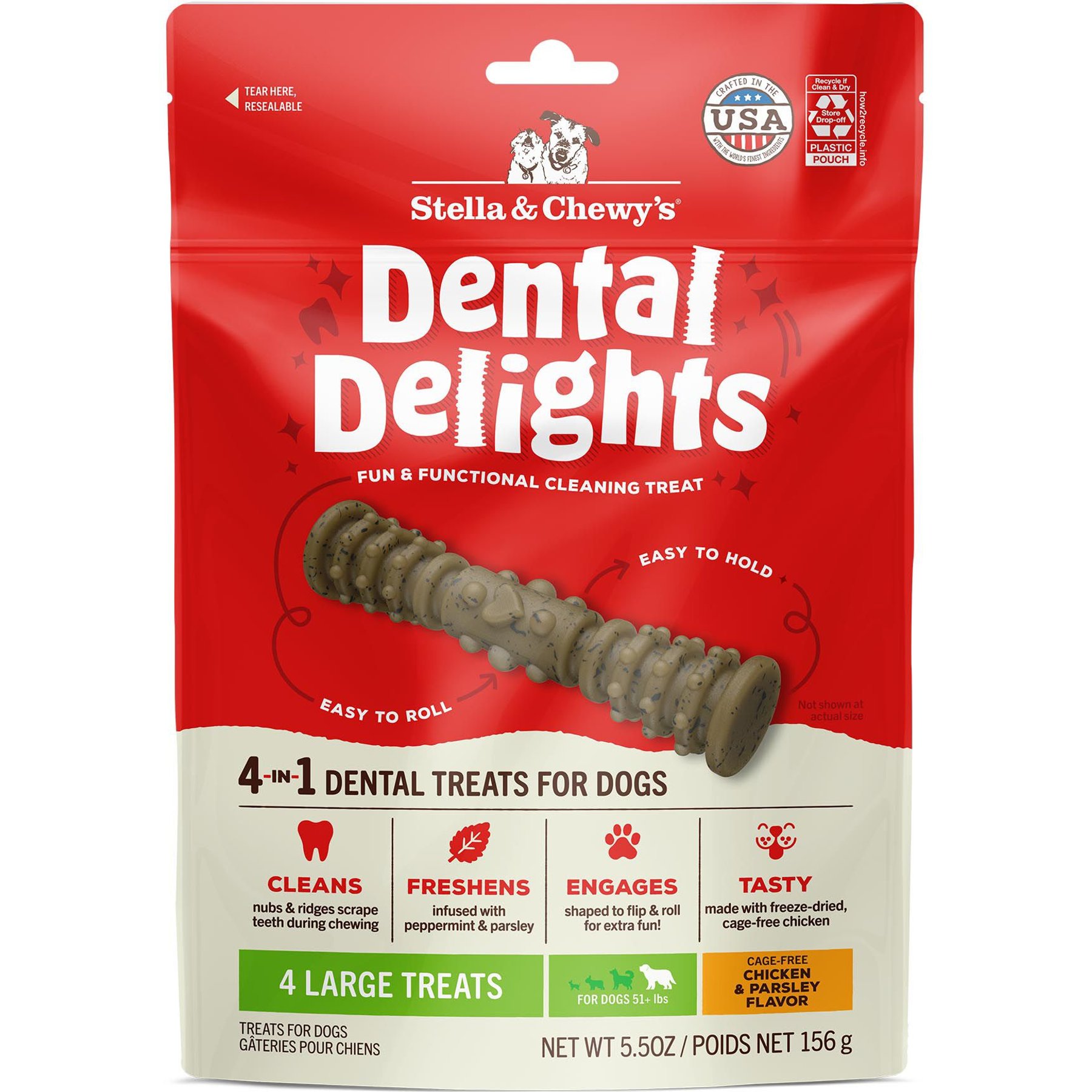 Stella & Chewy's Dental Delights Large Chicken & Parsley Dental Dog Treats, 5.5-oz bag
