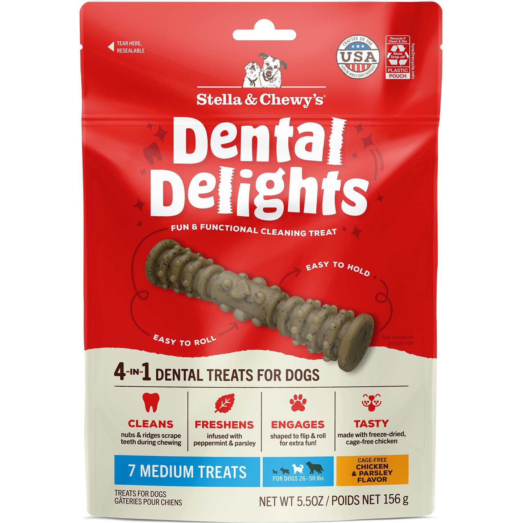 Stella & Chewy's Dental Delights Medium Chicken & Parsley Dental Dog Treats, 5.5-oz bag