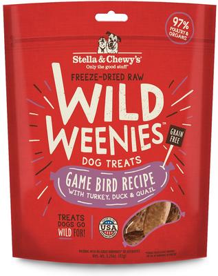 Show full view: Stella & Chewy's Game Bird Wild Weenies + Red Meat Wild Weenies Freeze-Dried Raw Dog Treats, 3.25-oz bag, pack of 2 slide 6 of 9