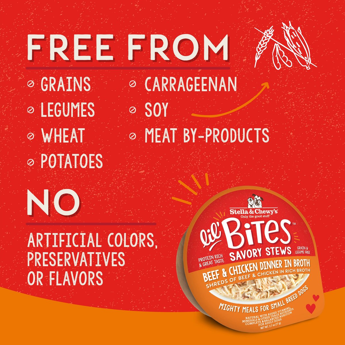 Stella & Chewy's Lil Bites Savory Stews Grain-Free Beef & Chicken in Broth Flavored Shredded Small Breed Wet Dog Food, 2.7-oz cup, case of 12