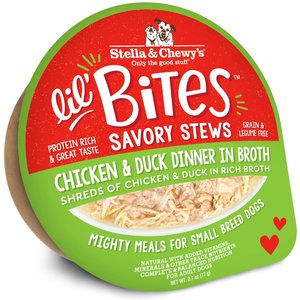 Stella & Chewy's Lil Bites Savory Stews Grain-Free Chicken & Duck in Broth Flavored Shredded Small Breed Wet Dog Food, 2.7-oz cup, case of 12