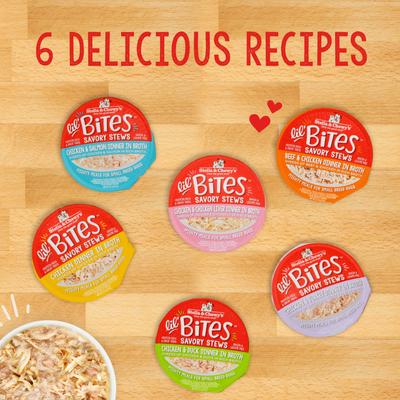 Show full view: Stella & Chewy's Lil Bites Savory Stews Grain-Free Chicken & Duck in Broth Flavored Shredded Small Breed Wet Dog Food, 2.7-oz cup, case of 12 slide 7 of 10