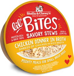 Stella & Chewy's Lil Bites Savory Stews Grain-Free Chicken in Broth Flavored Shredded Small Breed Wet Dog Food, 2.7-oz cup, case of 12