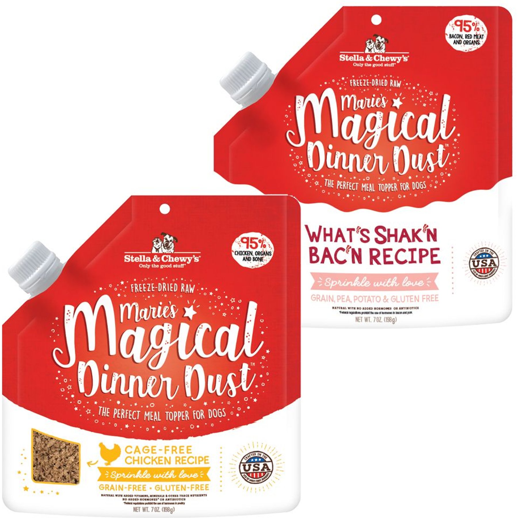 Stella & Chewy's Marie's Magical Dinner Dust Chicken + What's Shak'n Bac'n Recipe Freeze-Dried Dog Food Topper