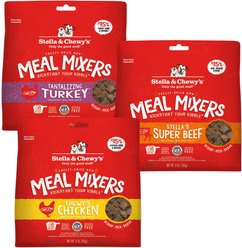 Stella & Chewy's Meal Mixers Super Beef, Chewy's Chicken & Tantalizing Turkey Grain-Free Adult Freeze-Dried Raw Dog Food Topper, 8-oz bag, pack of 3