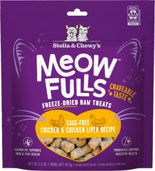 Stella & Chewy's Meowfulls Chicken & Chicken Liver Recipe Grain-Free Freeze-Dried Cat Treats, 1.5-oz bag