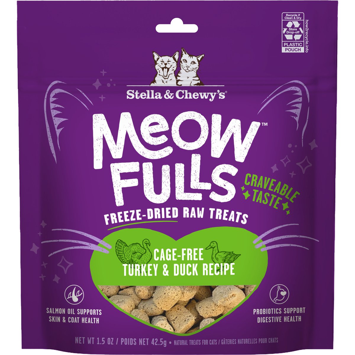 Stella & Chewy's Meowfulls Turkey & Duck Recipe Grain-Free Freeze-Dried Cat Treats, 1.5-oz bag