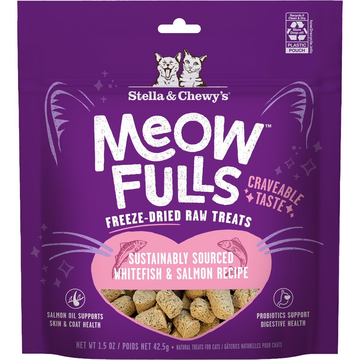 Stella & Chewy's Meowfulls Whitefish & Salmon Recipe Grain-Free Freeze-Dried Cat Treats, 1.5-oz bag