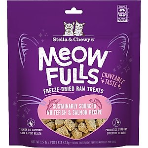 Stella & Chewy's Meowfulls Whitefish & Salmon Recipe Grain-Free Freeze-Dried Cat Treats, 1.5-oz bag