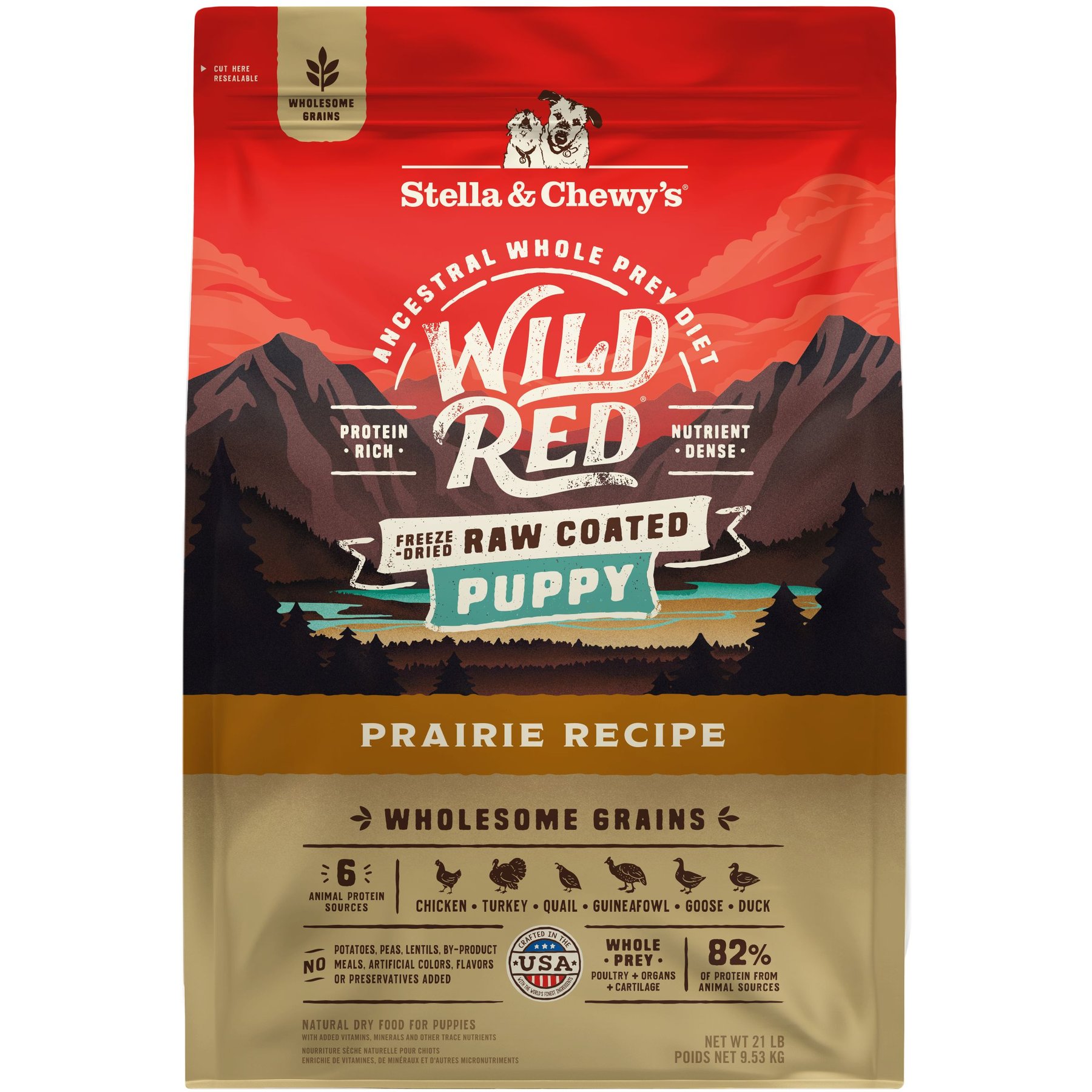 Stella & Chewy's Puppy Prairie Recipe Wild Red Raw Coated High Protein Wholesome Grains Dry Dog Food, 21-lb bag