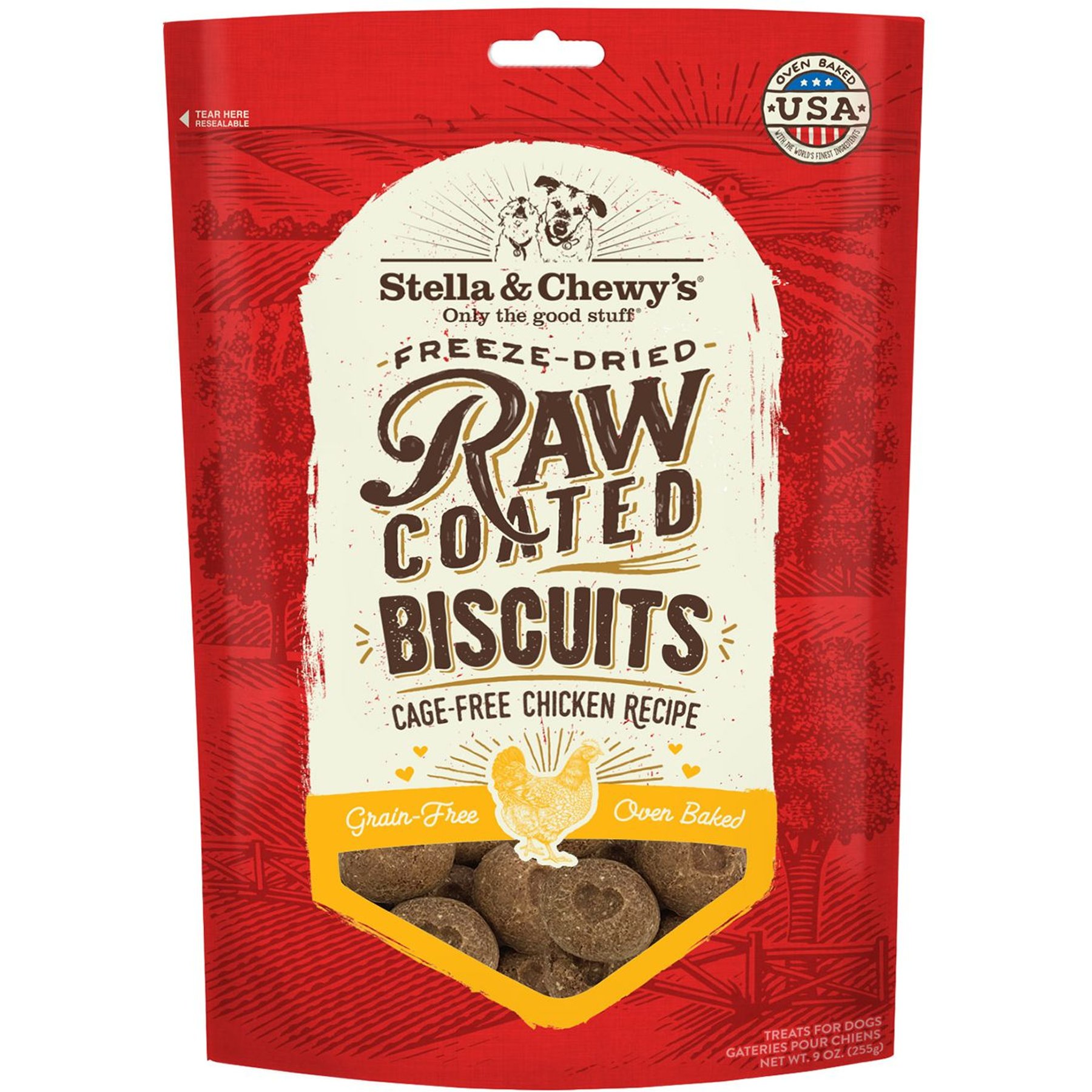 Stella & Chewy's Raw Coated Biscuits Cage-Free Chicken Recipe Freeze-Dried Grain-Free Dog Treats, 18-oz bundle