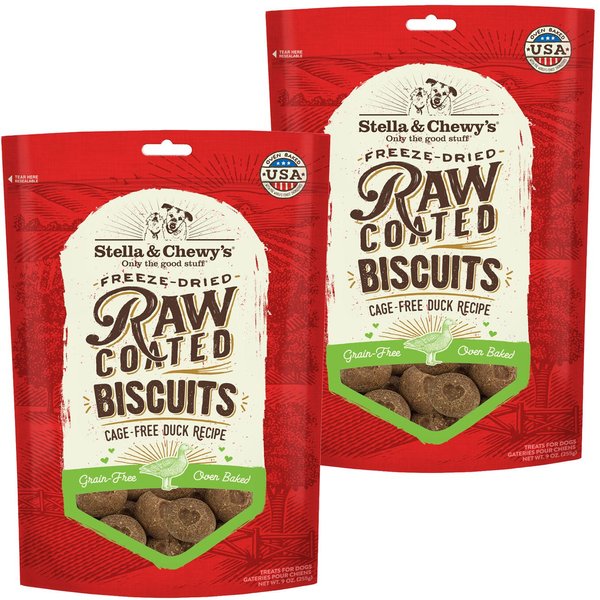 Stella & Chewy's Raw Coated Biscuits Cage-Free Duck Recipe Freeze-Dried Grain-Free Dog Treats
