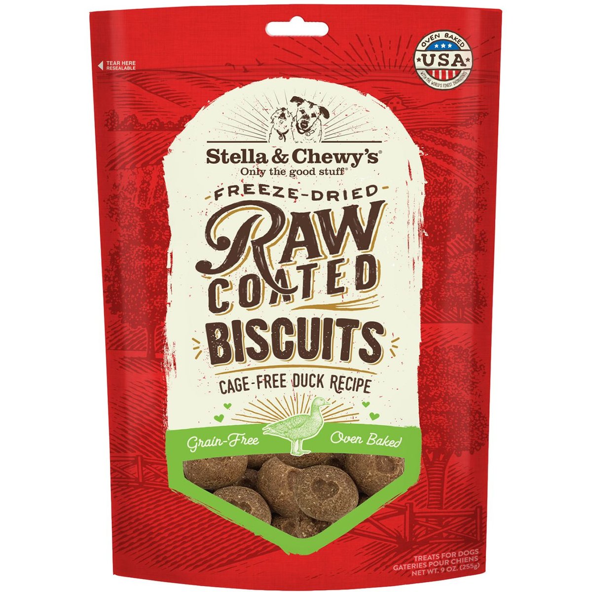 Stella & Chewy's Raw Coated Biscuits Cage-Free Duck Recipe Freeze-Dried Grain-Free Dog Treats, 9-oz bag