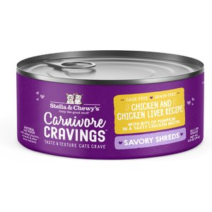Stella & Chewy's Savory Shreds Chicken & Chicken Liver Flavored Shredded Wet Cat Food, 2.8-oz can, case of 24