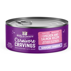 Stella & Chewy's Savory Shreds Chicken & Salmon Flavored Shredded Wet Cat Food, 2.8-oz can, case of 24