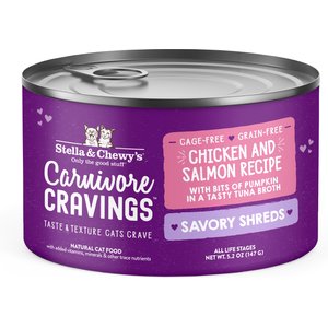 Stella & Chewy's Savory Shreds Chicken & Salmon Flavored Shredded Wet Cat Food, 5.2-oz can, case of 24