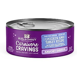 Stella & Chewy's Savory Shreds Chicken & Turkey Flavored Shredded Wet Cat Food, 2.8-oz can, case of 24