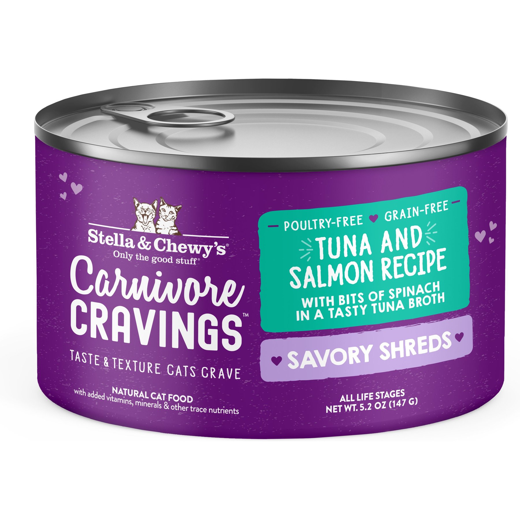 Stella & Chewy's Savory Shreds Tuna & Salmon Flavored Shredded Wet Cat Food, 5.2-oz can, case of 24