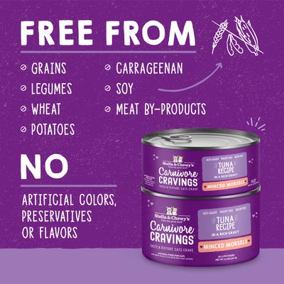 Show full view: Stella & Chewy's Stella & Chewy's Carnivore Cravings Wild-Caught Tuna Flavored Minced Wet Cat Food, 2.8-oz can, case of 24 slide 4 of 9