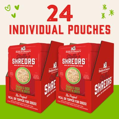 Show full view: Stella & Chewy's Stella’s Shredrs Cage Free Chicken & Duck Recipe in Broth Adult Wet Dog Food, 2.8-oz pouch, case of 24 slide 6 of 9
