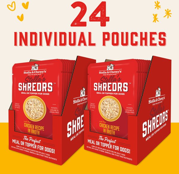Stella & Chewy's Stella’s Shredrs Cage Free Chicken & Chicken Liver Recipe in Broth Adult Wet Dog Food, 2.8-oz pouch, case of 24
