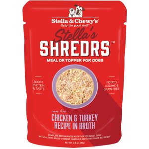 Stella & Chewy's Stella’s Shredrs Cage Free Chicken & Turkey Recipe in Broth Adult Wet Dog Food, 2.8-oz pouch, case of 24