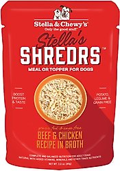 Stella & Chewy's Stella’s Shredrs Grass Fed & Cage Free Beef & Chicken Recipe in Broth Adult Wet Dog Food, 2.8-oz pouch, case of 24