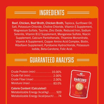 Show full view: Stella & Chewy's Stella’s Shredrs Grass Fed & Cage Free Beef & Chicken Recipe in Broth Adult Wet Dog Food, 2.8-oz pouch, case of 24 slide 5 of 9