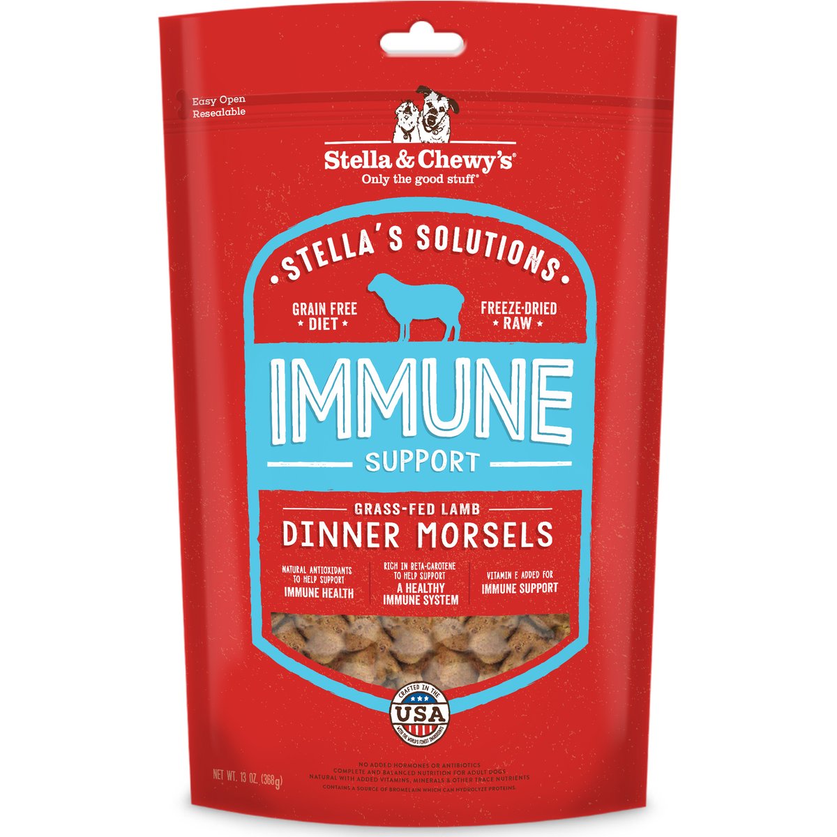 Stella & Chewy's Stella's Solutions Immune Support Freeze-Dried Raw Grass-Fed Lamb Dinner Morsels Dog Food, 13-oz bag