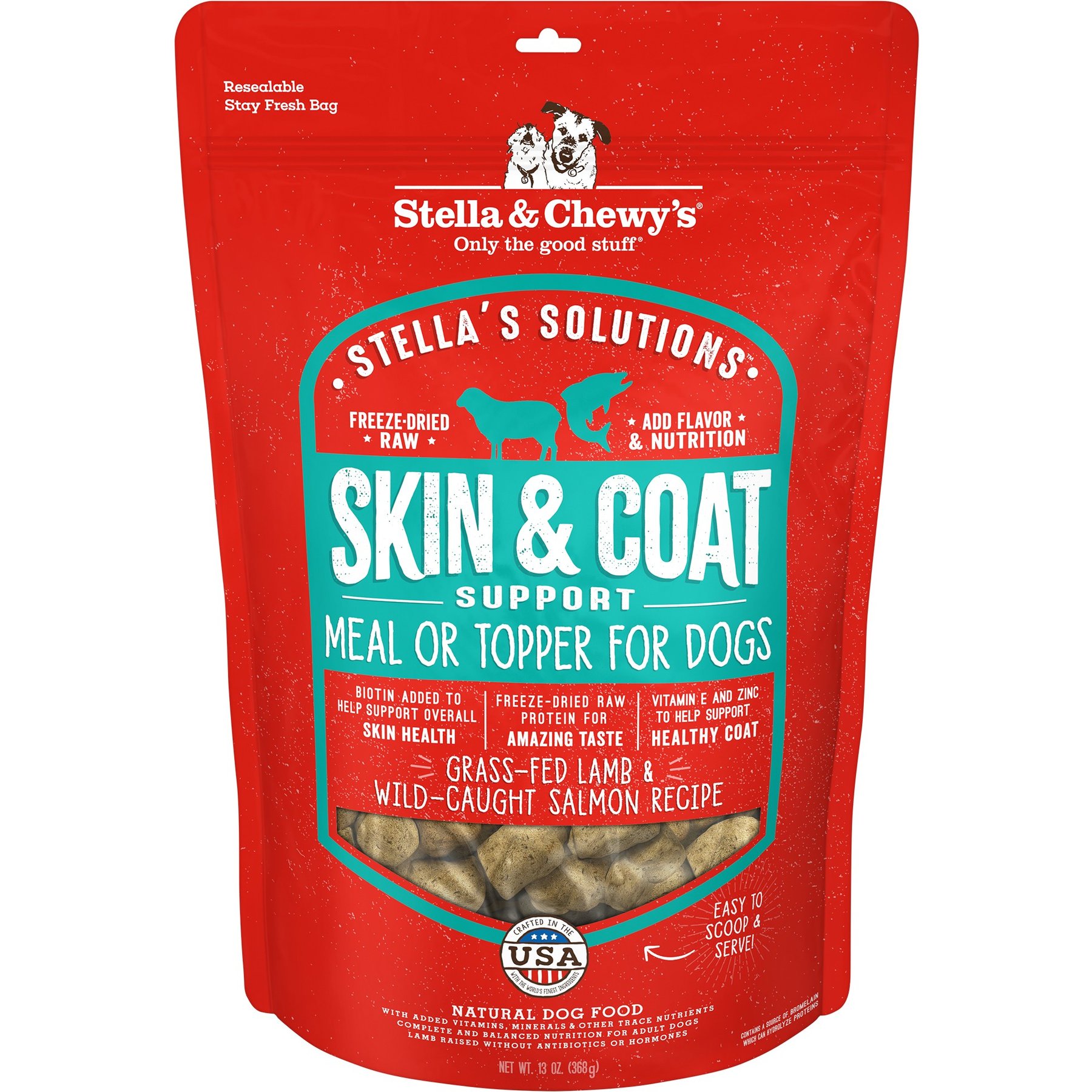 Stella & Chewy's Stella's Solutions Skin & Coat Support Freeze-Dried Raw Grass-Fed Lamb & Wild-Caught Salmon Dinner Morsels Dog Food, 13-oz bag