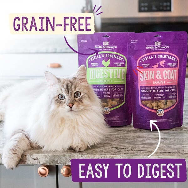 Stella & Chewy's Stella's Solutions Skin & Coat Support Duck & Salmon Freeze-Dried Raw Cat Food, 7.5-oz bag