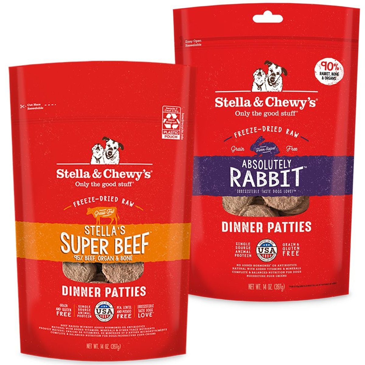 Stella & Chewy's Stella's Super Beef + Absolutely Rabbit Dinner Patties Freeze-Dried Dog Food