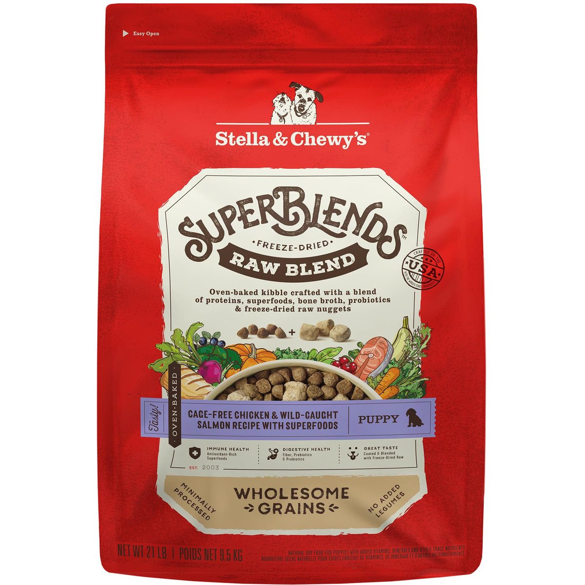 Stella & Chewy's SuperBlends Raw Blend Wholesome Grains Puppy Cage-Free Chicken & Wild Caught Salmon Recipe with Superfoods Dry Dog Food, 21-lb bag