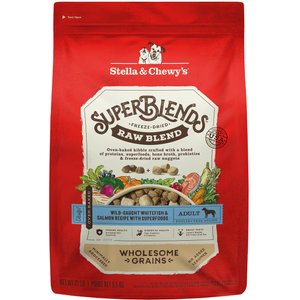 Stella & Chewy's SuperBlends Raw Blend Wholesome Grains Wild-Caught Whitefish & Salmon Recipe with Superfoods Dry Dog Food, 21-lb bag