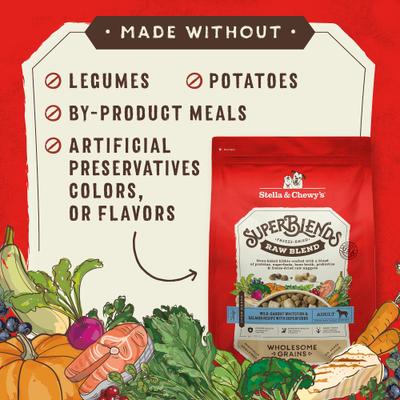 Show full view: Stella & Chewy's SuperBlends Raw Blend Wholesome Grains Wild-Caught Whitefish & Salmon Recipe with Superfoods Dry Dog Food, 21-lb bag slide 6 of 11