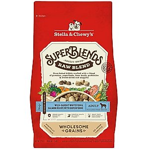 Stella & Chewy's SuperBlends Raw Blend Wholesome Grains Wild-Caught Whitefish & Salmon Recipe with Superfoods Dry Dog Food, 3.25-lb bag