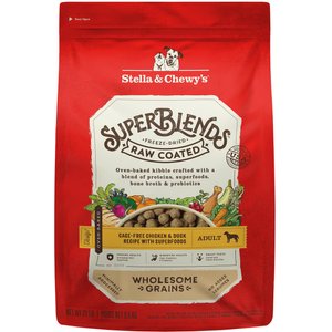 Stella & Chewy's SuperBlends Raw Coated Wholesome Grains Grass-Fed Beef, Beef Liver & Lamb Recipe with Superfoods Dry Dog Food