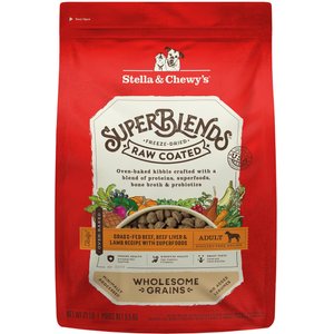 Stella & Chewy's SuperBlends Raw Coated Wholesome Grains Grass-Fed Beef, Beef Liver & Lamb Recipe with Superfoods Dry Dog Food