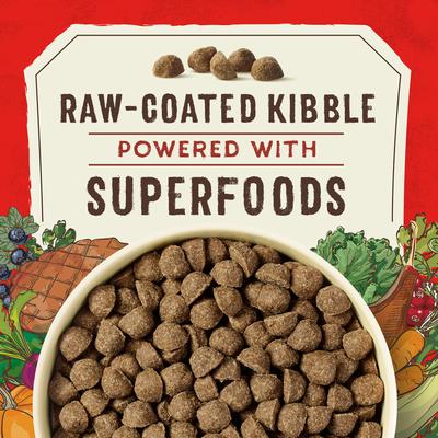 Show full view: Stella & Chewy's SuperBlends Raw Coated Wholesome Grains Grass-Fed Beef, Beef Liver & Lamb Recipe with Superfoods Dry Dog Food, 21-lb bag slide 3 of 11