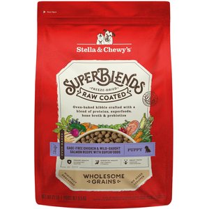 Stella & Chewy's SuperBlends Raw Coated Wholesome Grains Puppy Cage-Free Chicken & Wild-Caught Salmon Recipe with Superfoods Dry Dog Food, 21-lb bag