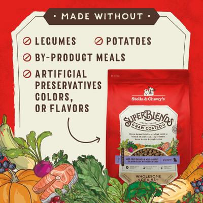 Show full view: Stella & Chewy's SuperBlends Raw Coated Wholesome Grains Puppy Cage-Free Chicken & Wild-Caught Salmon Recipe with Superfoods Dry Dog Food, 21-lb bag slide 6 of 11