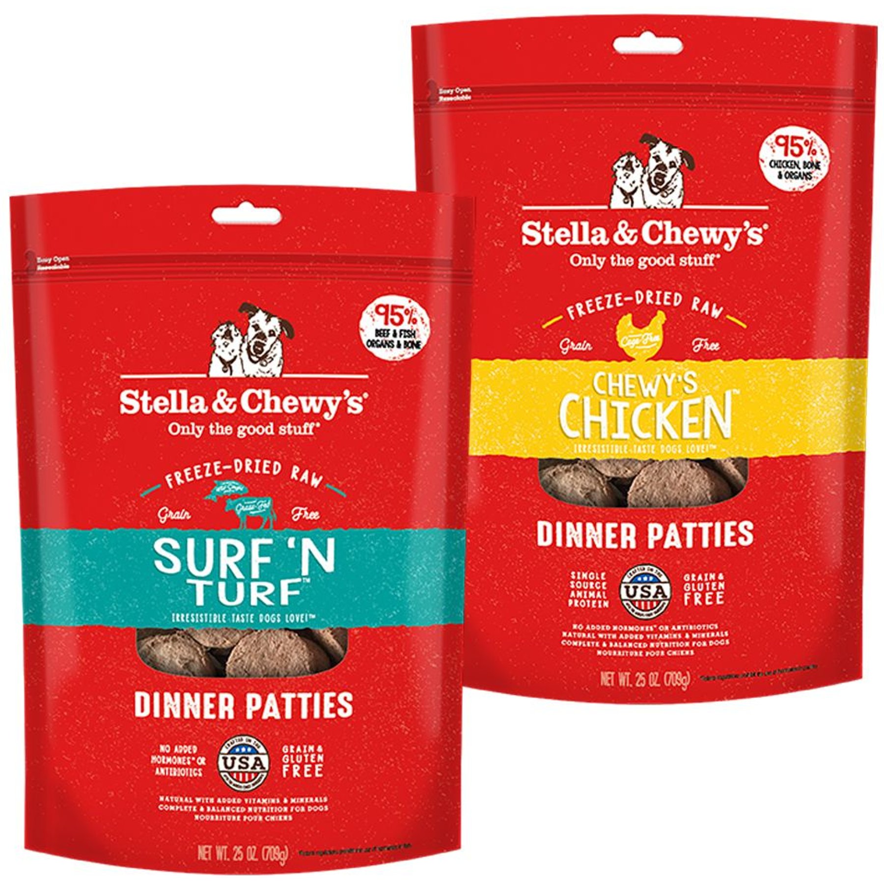 Stella & Chewy's Surf 'N Turf + Chicken Dinner Patties Freeze-Dried Dog Food, 50-oz bundle