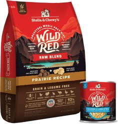 Stella & Chewy's Wild Red Raw Blend Kibble Prairie Recipe Dry Food + Wild Red Chicken & Lamb Stew Wet Dog Food